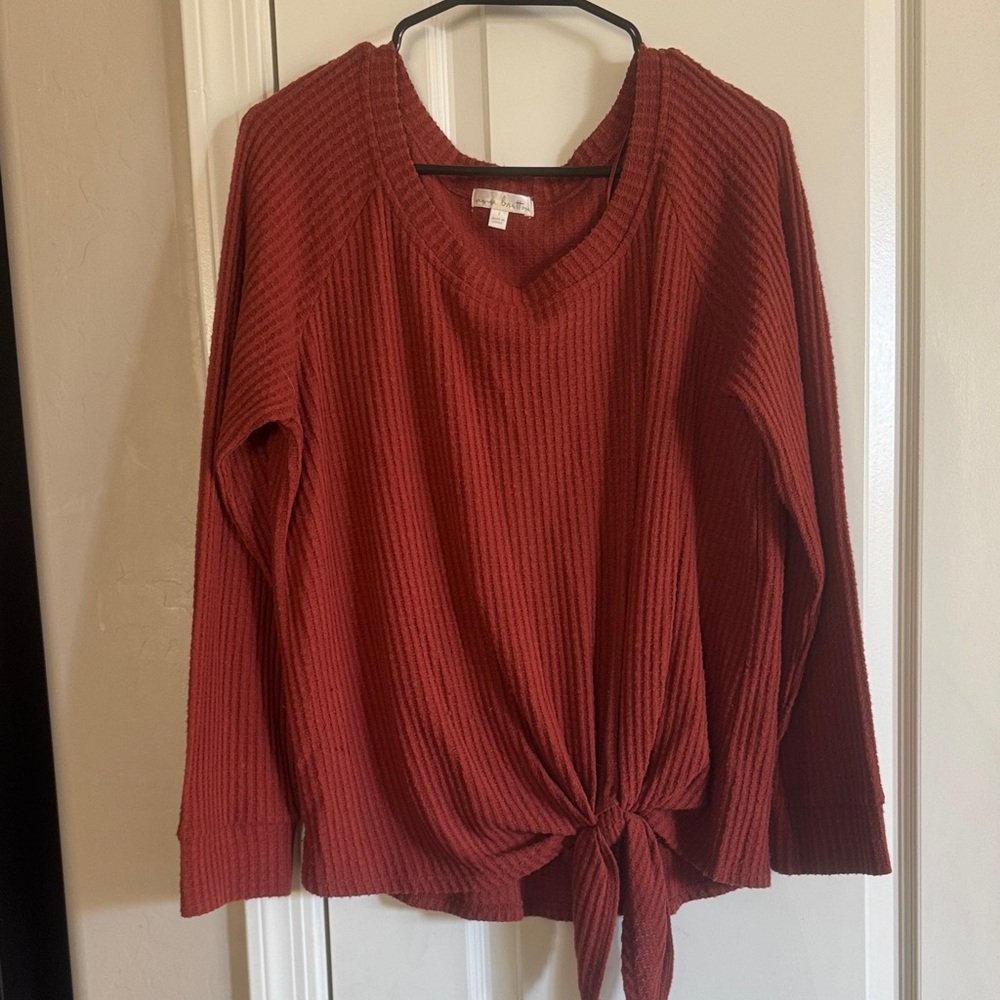 Nine Britton Brick Red Ribbed Long Sleeve Top / B102